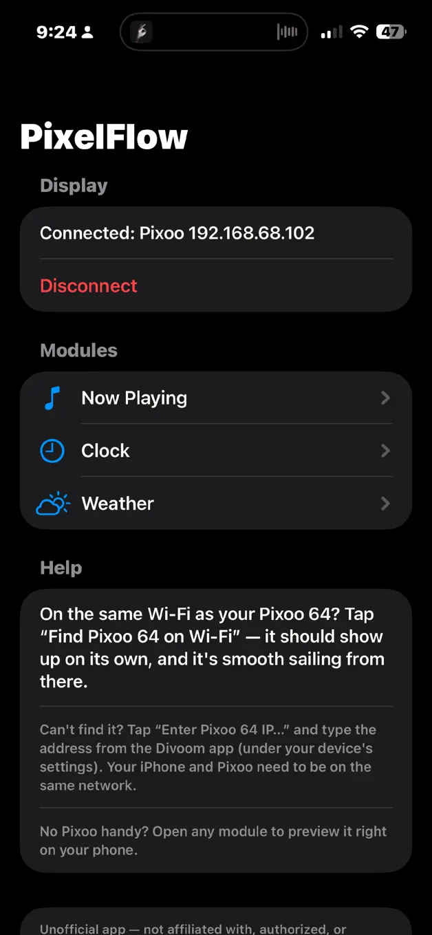 PixelFlow — Now Playing screenshot